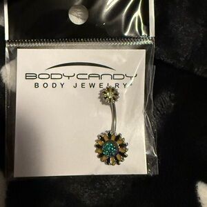 Sunflower Belly Ring - Gold and Green